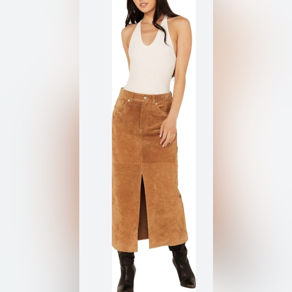 NWT Blank NYC Women’s Real Suede Midi Skirt Pecan Color Size 25